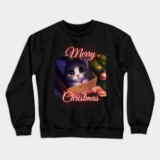 Merry Christmas - Cute Cat Under The Christmas Tree Crewneck Sweatshirt